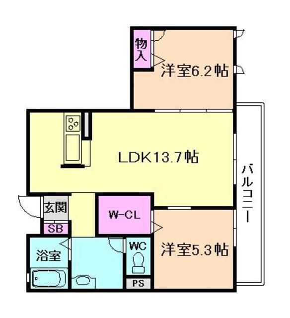 三津屋ガーデンズ C棟(2LDK/1階)の間取り写真