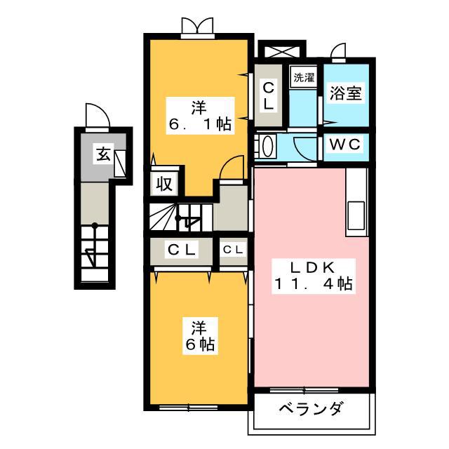 カーサ・ド・マーニさくら(2LDK/2階)の間取り写真