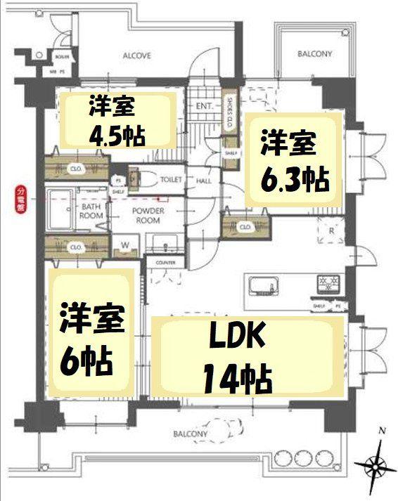 南越谷ローヤルコーポ(3LDK/6階)の間取り写真