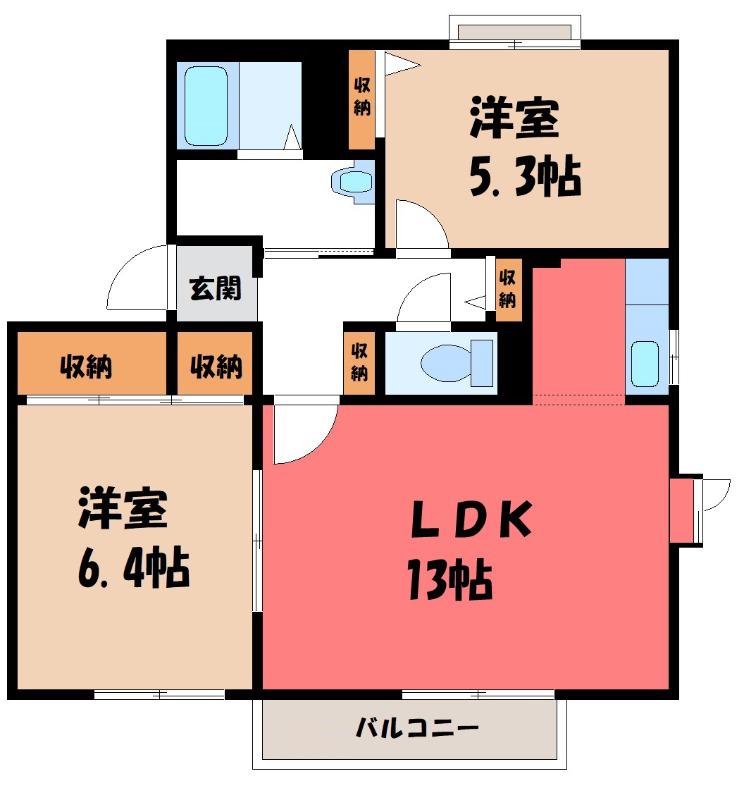 カーサグランデA(2LDK/2階)の間取り写真
