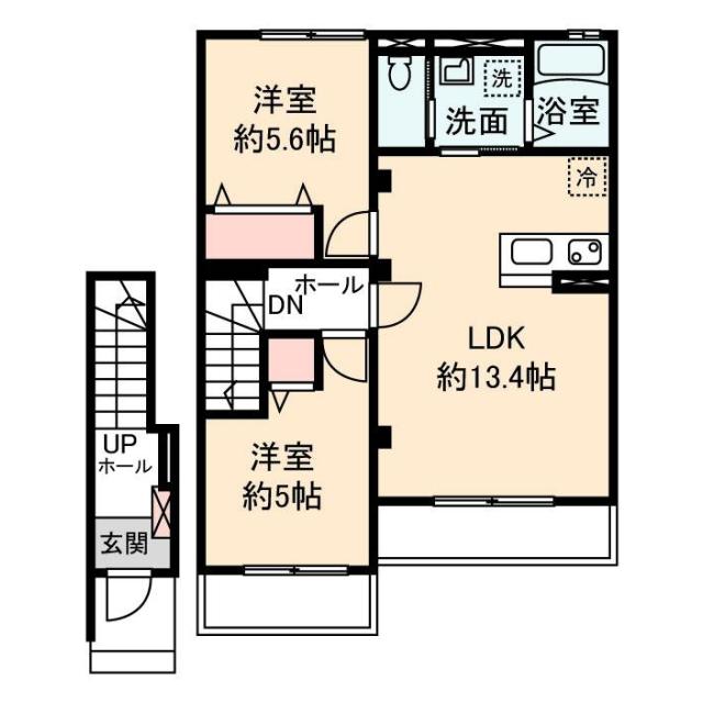 カーサ楠の木 A(2LDK/2階)の間取り写真