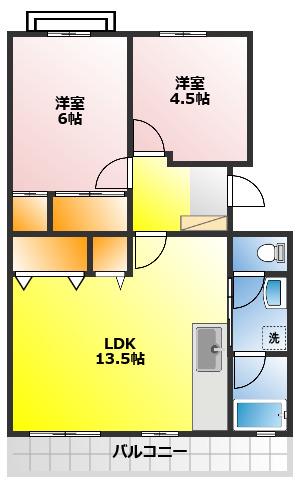オークヒル(2LDK/3階)の間取り写真