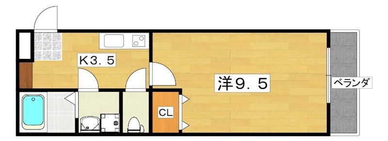 デイアコート香里(1K/1階)の間取り写真