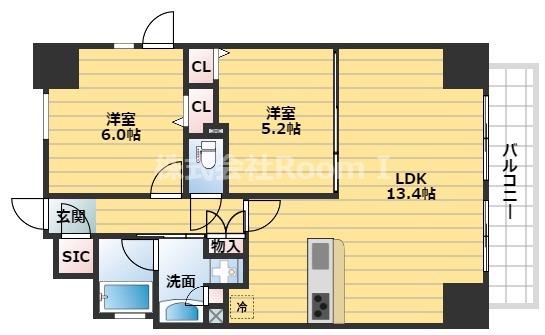 プレサンス心斎橋レヨン(2LDK/6階)の間取り写真