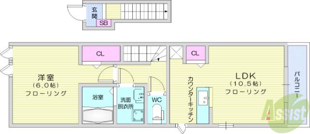 グラン・アミ(1LDK/2階)の間取り写真