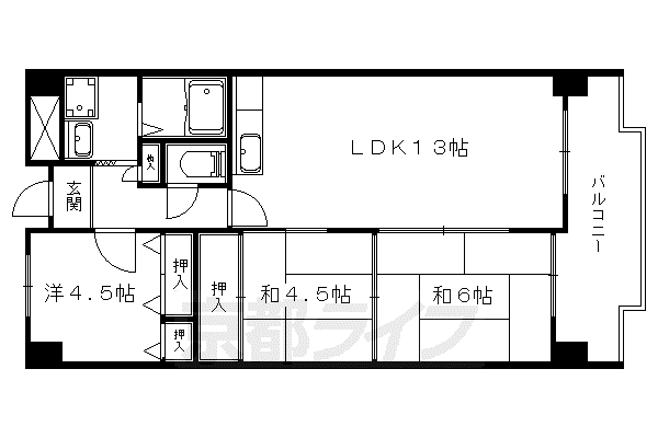 グリンハイム轟(3LDK/3階)の間取り写真
