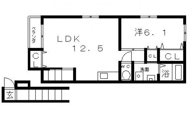 住道矢田ハイツ(1LDK/2階)の間取り写真