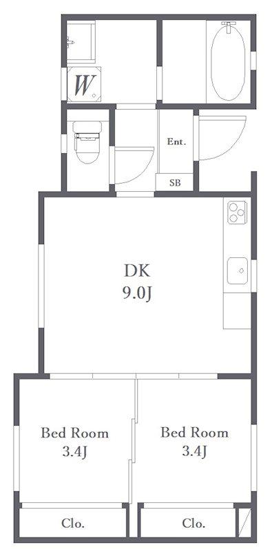 千鳥1丁目ハウス(2DK/1階)の間取り写真