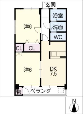 大東山ビル(2DK/2階)の間取り写真