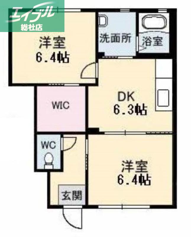 プラセール花華A棟(2DK/1階)の間取り写真