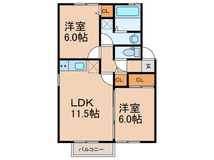 リバーサイド志免(2LDK/1階)の間取り写真