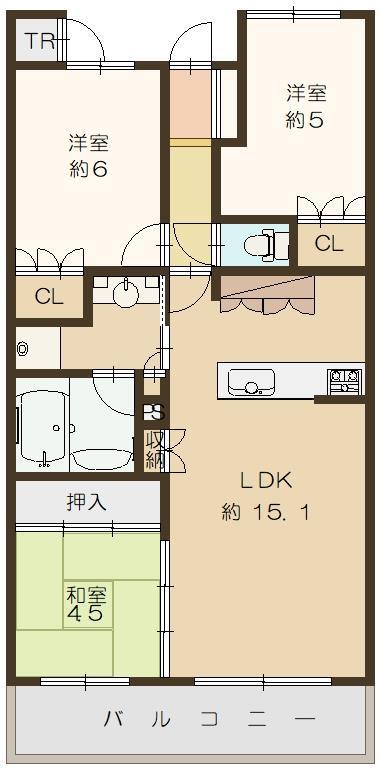 プラウド大津におの浜(3LDK/14階)の間取り写真