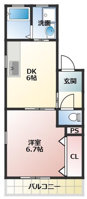サラーム東脇(1DK/1階)の間取り写真