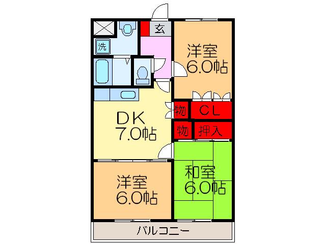 グランシャリオ(3DK/2階)の間取り写真