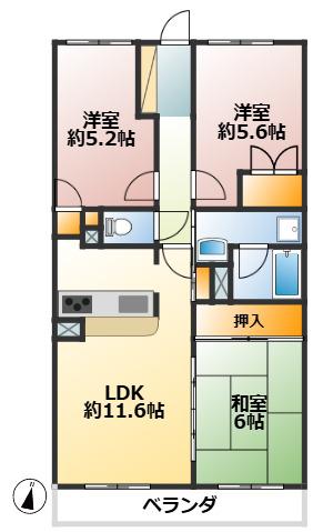 ライオンズマンション朝霧北(3LDK/4階)の間取り写真