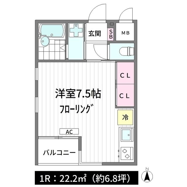 CLEF A棟(ワンルーム/1階)の間取り写真