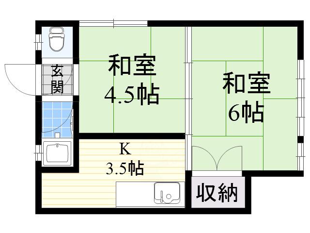 中央マンション(2K/1階)の間取り写真