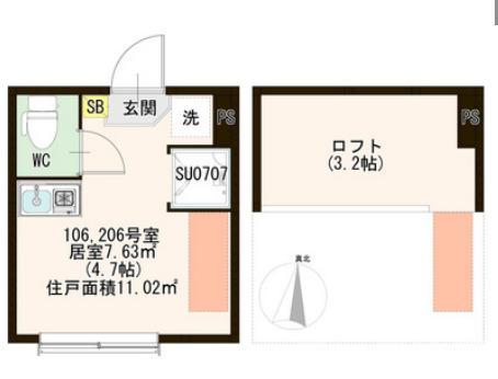 西荻北コーポK(ワンルーム/2階)の間取り写真