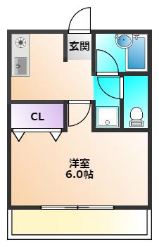 当麻ハイム(1K/2階)の間取り写真