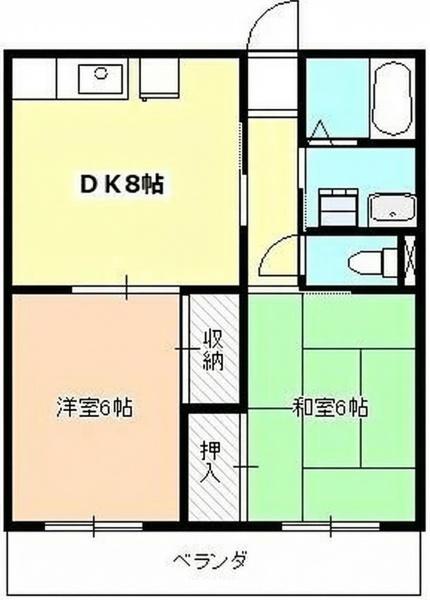 メゾン・ド・ホークス(2DK/1階)の間取り写真