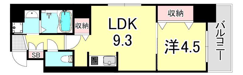 地下鉄千日前線 阿波座駅 徒歩5分 9階建 築4年(1LDK/6階)の間取り写真