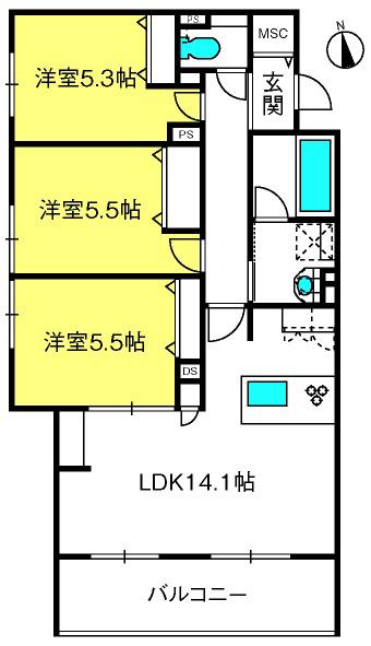 シエロ アズール(3LDK/2階)の間取り写真