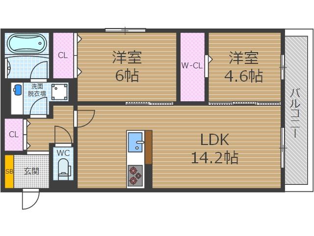 ラヴィエール南茨木Ⅰ(2LDK/2階)の間取り写真