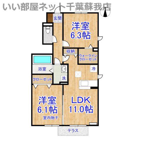 パーク・レジーナAB(2LDK/1階)の間取り写真