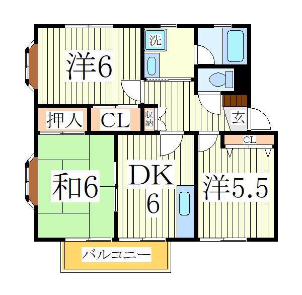 ハウス1000(3DK/1階)の間取り写真