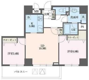 ドゥーエ横浜駅前(2LDK/19階)の間取り写真