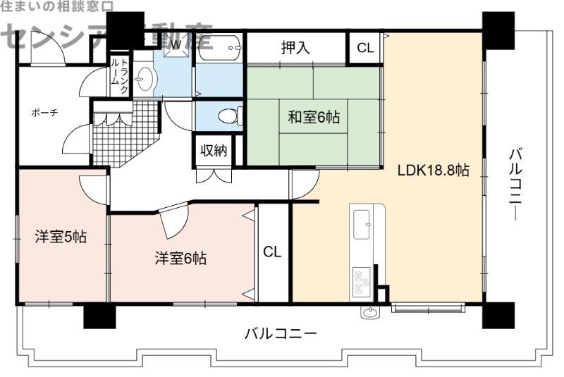 エンゼルブレッサ鶴見緑地(3LDK/2階)の間取り写真