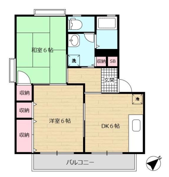 アイシマハウスB(2DK/1階)の間取り写真