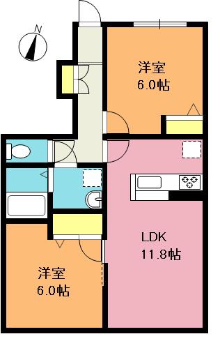 アビエルトA(2LDK/1階)の間取り写真