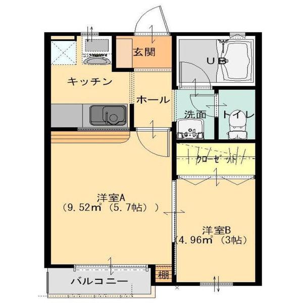 ピエールドゥ東美園(1LK/2階)の間取り写真
