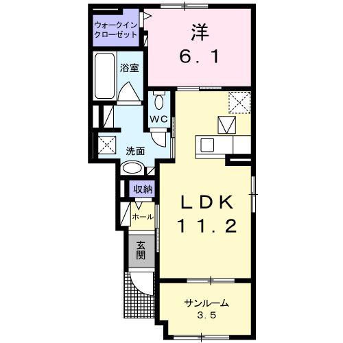 シェルビーI(1LDK/1階)の間取り写真