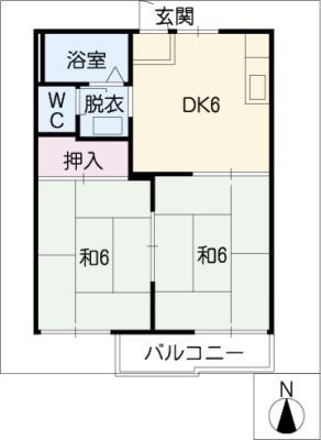 グリーンコーポ蟹江E棟(2DK/2階)の間取り写真