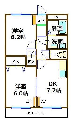 ラフィーネS(2DK/2階)の間取り写真