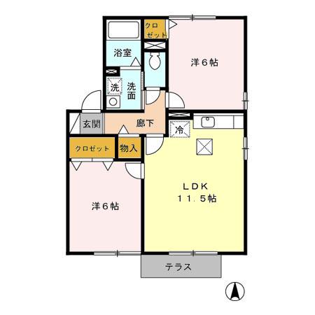 シャロームG(2LDK/1階)の間取り写真