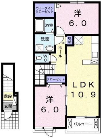 ラ・ラフレシールII(2LDK/2階)の間取り写真