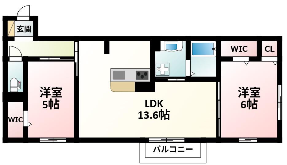 メサージュ江坂(2LDK/2階)の間取り写真
