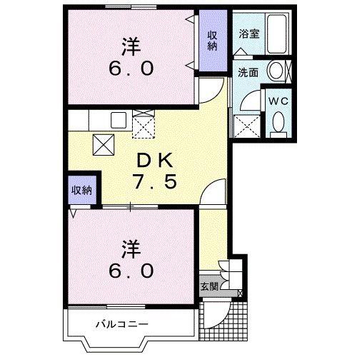 ジャン・アラモードI(2DK/1階)の間取り写真