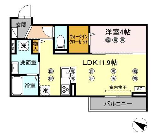 サンガーデン新山口 B(1LDK/2階)の間取り写真