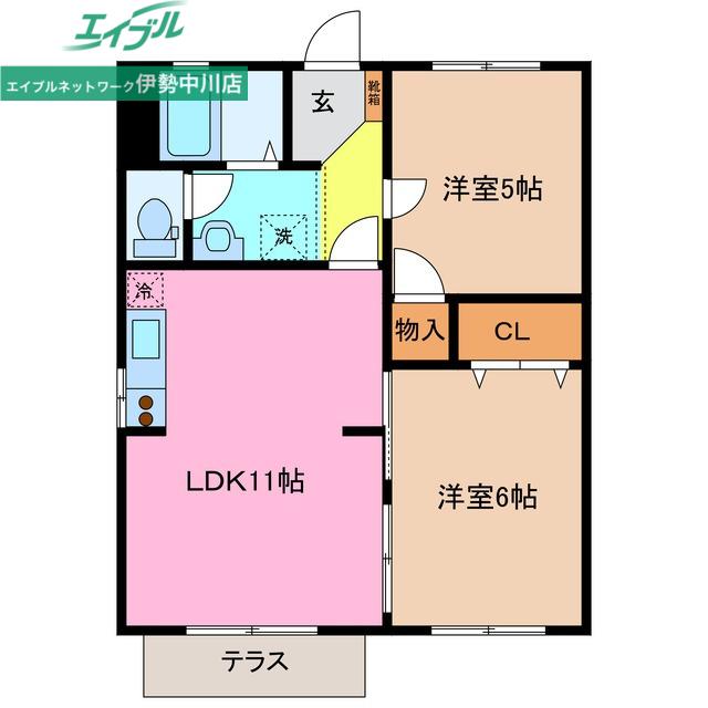 ヴィラコスモII(2LDK/1階)の間取り写真