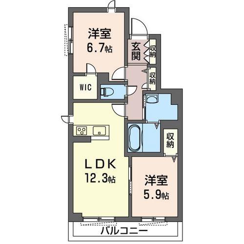 マーヴェラスビューII(2LDK/3階)の間取り写真