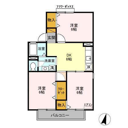 クレスト松代 A棟(3DK/1階)の間取り写真