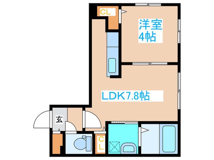 カハラ月寒中央(1LDK/4階)の間取り写真