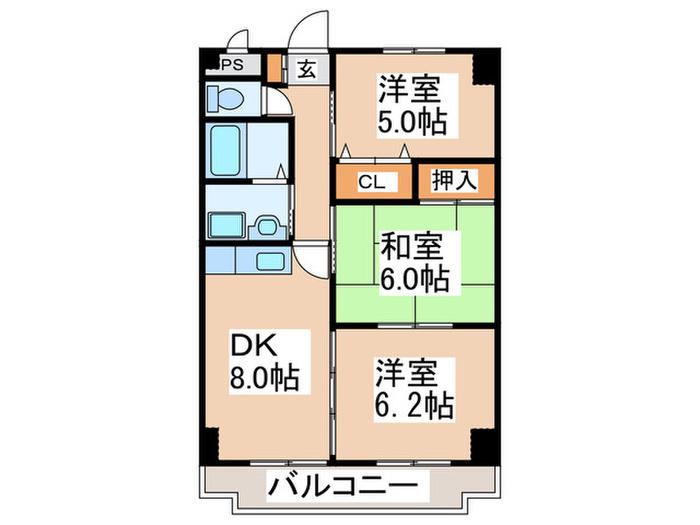 ヴィスタハウス(3DK/6階)の間取り写真