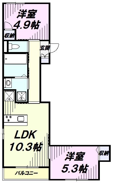 ロジュマン ボヌール(2LDK/2階)の間取り写真