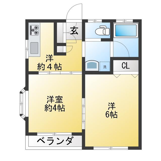クライアント上麻生 B(1LDK/2階)の間取り写真