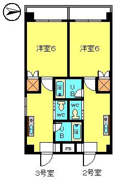 長庄ビル(1K/6階)の間取り写真